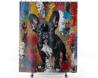 Von moderner Kunst inspirierter Duschvorhang mit französischer Bulldogge