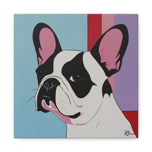 Rock and Roll Cover Art Inspired French Bulldog Multi-Colored Printed Canvas