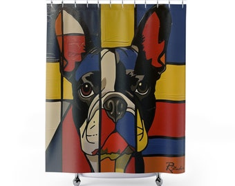 Von der Kunst inspirierter Duschvorhang mit französischer Bulldogge