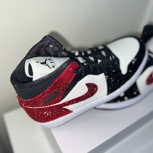 Customized, Blinged, Authentic Jordan 1 Mids, Rhinestone Sneakers, Bedazzled Nikes, prom shoe, Mother’s Day gift, Teen, Adult