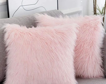 Plain Fluffy Plush Pink Pastel Cushion Throw Cover Without Filler, Cushion for lounge room or Bedroom. Cushion for Sofa, Armchair or Bed.