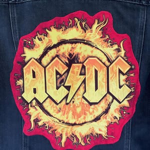 HeyHey Art ACDC  Distressed Faded Black Old Navy Jean Jacket Up Cycled Bohemian Luxury Fashion One of A Kind Art to Wear Coat