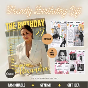 Editable Birthday Magazine Template – Girly Birthday Gift for Best Friend – Digital Download – 20 Pages Canva Template