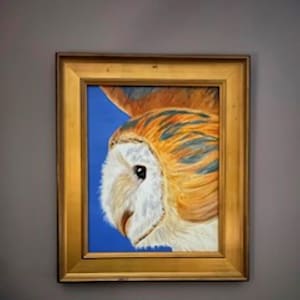 Original Owl Painting on Canvas: Framed Bird Art