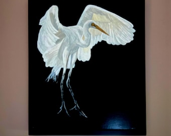 Heron in Flight Painting: Original Acrylic Coastal Bird Art