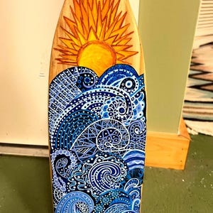 Original Hand Painted Canoe Paddle-Sun and Waves Wood Art