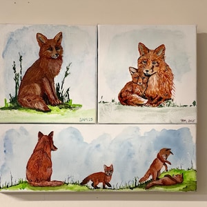 3er Set Rotfuchs Acrylbilder auf Leinwand-Waldtier Kunst-Mutter Fuchs und Welpen-Kinderzimmer inspirierte Wand-Dekor-Natur inspirierte Wandkunst