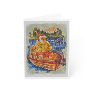 Santa Fishing Christmas Cards: Artisan Holiday Greeting Cards