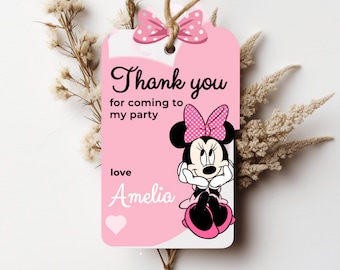 Birthday thank you tag, Custom Birthday Party tags, Editable Template Canva, Custom Minnie Mouse thank your tags,Minnie Mouse Birthday  BB02