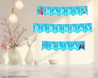 Banner de cumpleaños, guirnalda de cumpleaños personalizada, plantilla editable Canva, banner congelado personalizado, cumpleaños congelado, descarga digital, invitación CC03