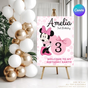 Minnie Mouse Birthday Invite, Birthday Invitation Template printable,Minnie Mouse Invite Editable in Canva ,Girls birthday, Digital BB02