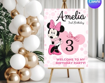 Minnie Mouse Birthday Invite, Birthday Invitation Template printable,Minnie Mouse Invite Editable in Canva ,Girls birthday, Digital BB02