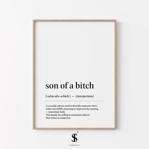 Son of a Bitch Definition Print, Rolig Heminredning (Digital Nedladdning)