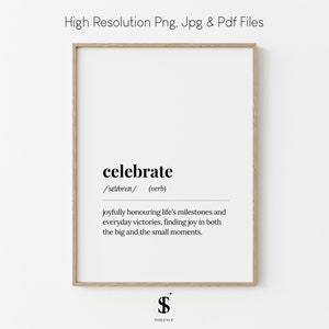 Celebrate Definition Print: Minimalist Dictionary Art (Digital Download)
