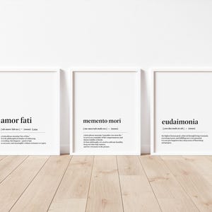 Stoic definition prints, set of 3 printables, stoic home office wall decor, stocism wall art gifts, meaningful office digial prints.
