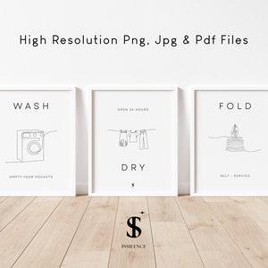 Laundry Room Art Prints: Wash, Dry, Fold Minimalist Decor (Digital Download)