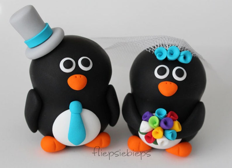 Custom Wedding Penguin Cake Topper image 5