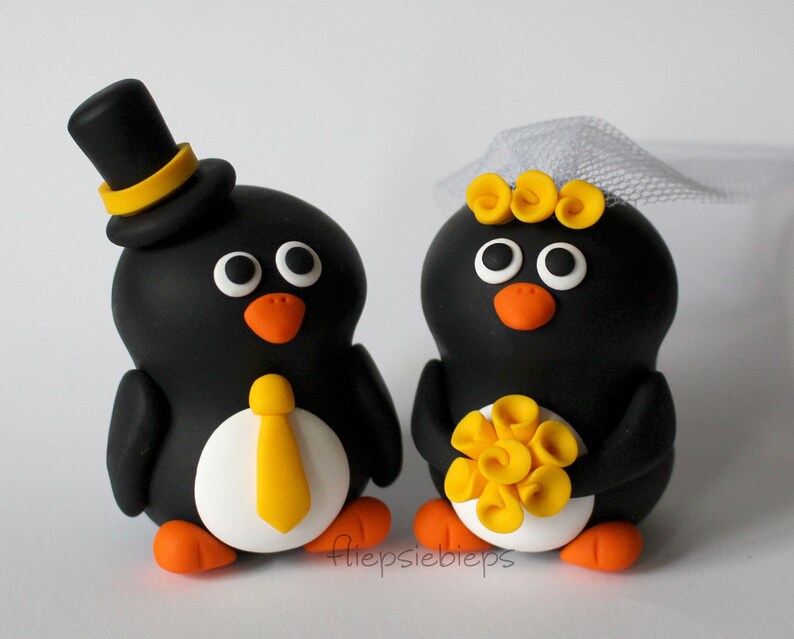 Custom Wedding Penguin Cake Topper image 1