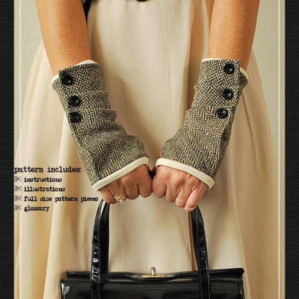 Dalliance Gloves sewing e-pattern  fingerless gloves sewing pdf pattern