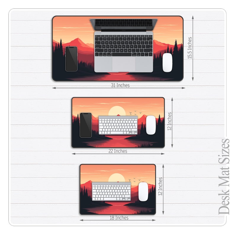 Orange Sunset Desk Mat - Serene Mountain Landscape - Design 1 ...