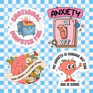 Stickers scintillants holographiques imperméables en vinyle || Anxiété || Santé mentale || Émotionnel || Mignon || Drôle