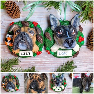 Custom Pet Ornament, Personalized Christmas Wreath Dog or Cat Ornament image 2