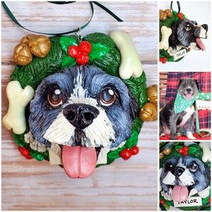 Custom Pet Ornament, Personalized Christmas Wreath Dog or Cat Ornament image 3