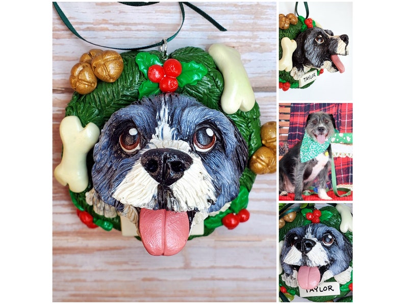 Custom Pet Ornament, Personalized Christmas Wreath Dog or Cat Ornament image 3