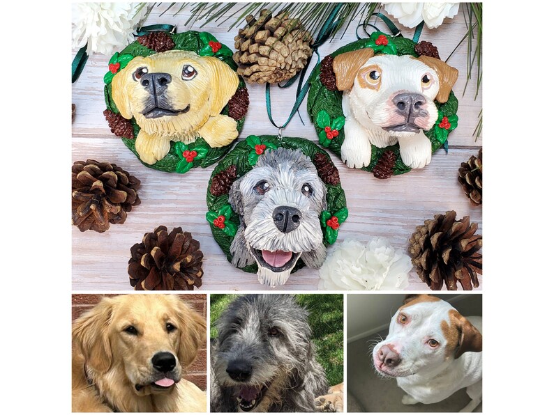 Custom Pet Ornament, Personalized Christmas Wreath Dog or Cat Ornament image 4