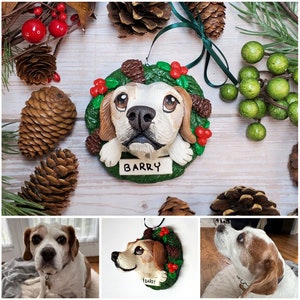 Custom Pet Ornament, Personalized Christmas Wreath Dog or Cat Ornament image 5