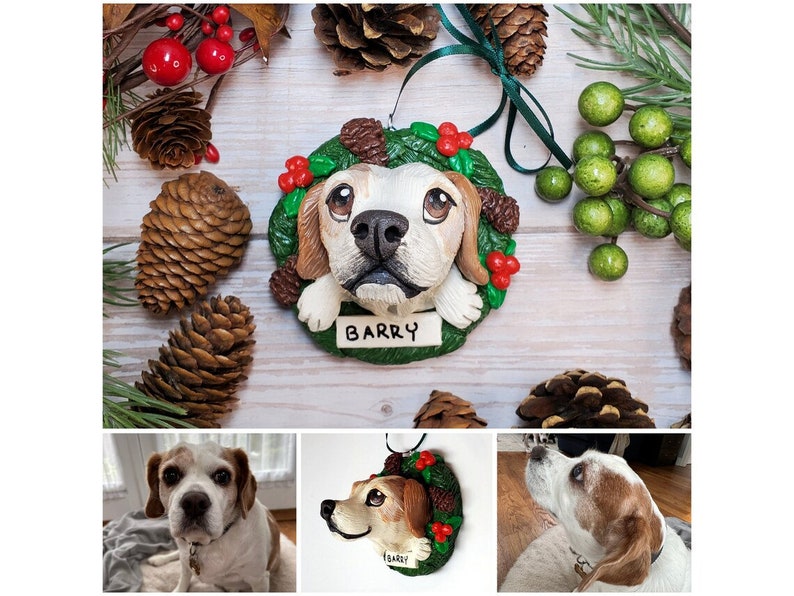 Custom Pet Ornament, Personalized Christmas Wreath Dog or Cat Ornament image 5