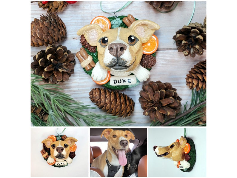 Custom Pet Ornament, Personalized Christmas Wreath Dog or Cat Ornament image 7