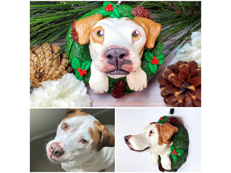 Custom Pet Ornament, Personalized Christmas Wreath Dog or Cat Ornament image 9