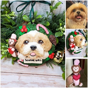 Custom Pet Ornament, Personalized Christmas Wreath Dog or Cat Ornament image 1