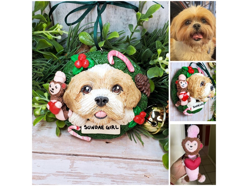 Custom Pet Ornament, Personalized Christmas Wreath Dog or Cat Ornament image 1