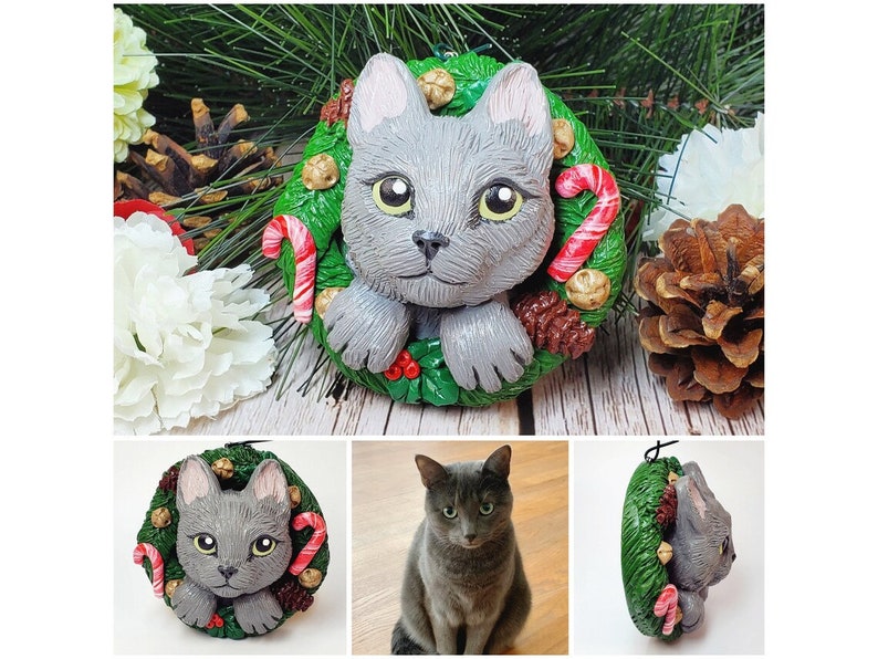 Custom Pet Ornament, Personalized Christmas Wreath Dog or Cat Ornament image 8
