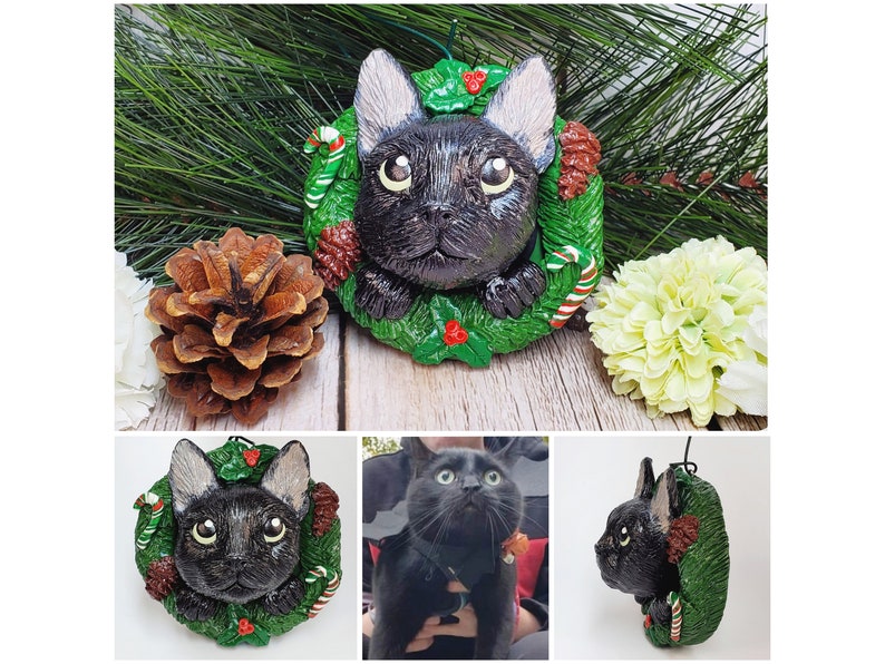 Custom Pet Ornament, Personalized Christmas Wreath Dog or Cat Ornament image 6