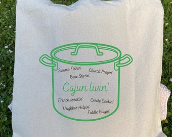 Cajun Livin' Canvas Tote Bag, Shoulder Bag, Louisiana Bag, Gumbo Pot Tote Bag