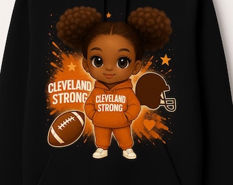 Cleveland Strong Football Print | Chibi Girl Art, Game Day Decor (Digital Download)