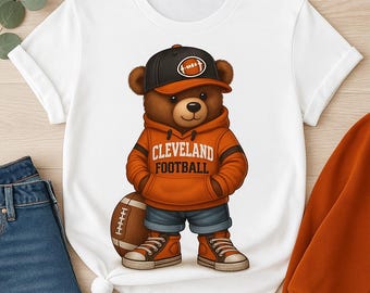 Miś futbolowy Cleveland, PNG – grafika sublimacyjna na dzień meczu