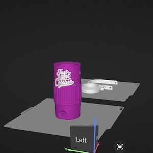 May include: A magenta cylindrical holder featuring the white text Just a girl and her Celsius with a heart icon. The object has a ribbed middle section and a smooth base. A separate white circular clip component is positioned to the right side.