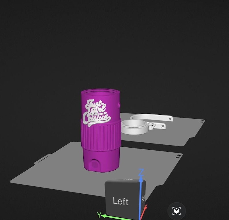 A 3D rendering of a purple cylindrical object with the text "Just Girl in Celsius" on it, placed on a gray surface.
