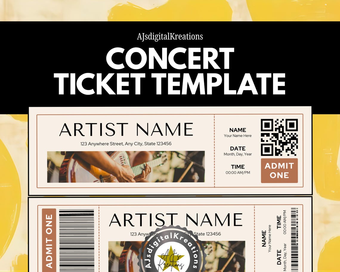 Printable Concert Ticket Template, Editable Design (custom Text) - Etsy