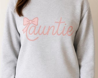 Auntie Sweatshirt: Pink Cursive Bow Design, Coquette Graphic digital download