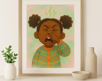 Funny Stink Face Bathroom Art: Vintage Mid-Century Humor Print