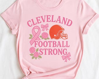 Cleveland Football Breast Cancer Awareness Tee - Coquette Bow Roses Design