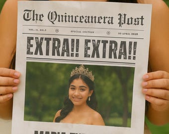 Quinceañera Newspaper Poster Template: Vintage Birthday Announcement (Digital Download)