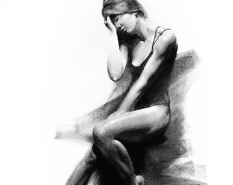 Fine art figure drawing in charcoal