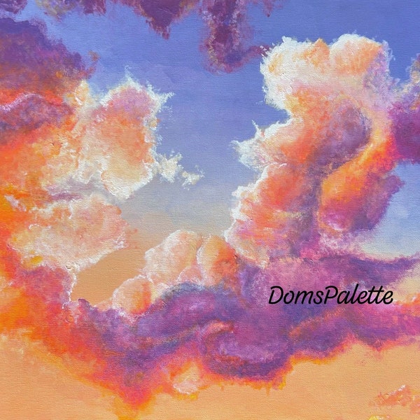 Art Digital print. Original Acrylic painting. Dreamy evening clouds. Sunset colours