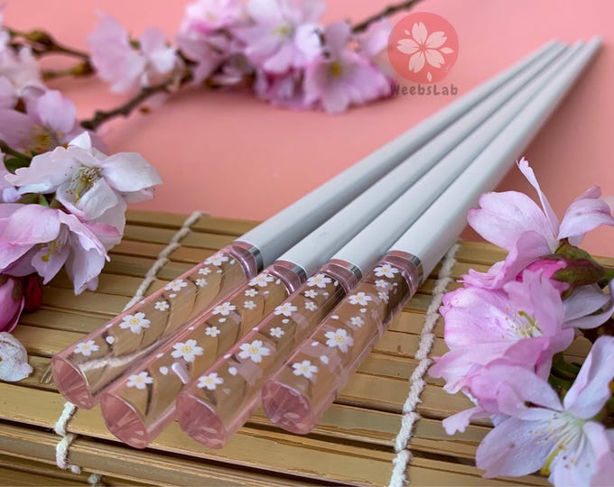 Sakura Blossom Chopsticks Set: Japanese Gift with Black or White Chopsticks and Lucky Cat or Lucky Mount Fuji Holder